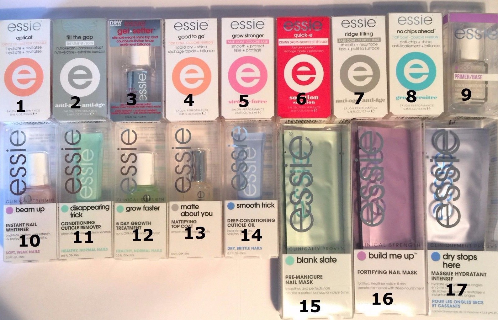 Essie Manicure Nail Top Coat Base Primer Cuticle Remover Gel Shine You Choose