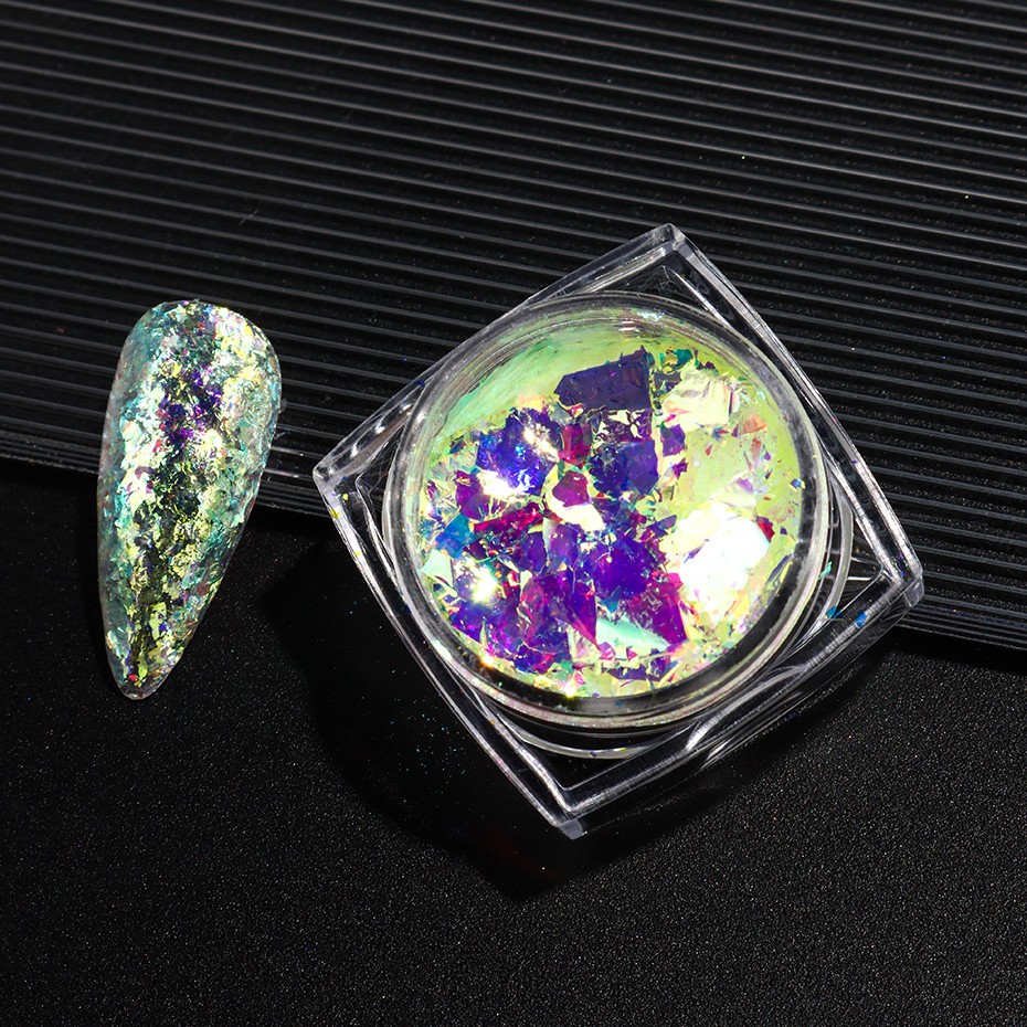 6pcs Aurora Opal Nail Glitter Flakes Iridescent Nail Pigment Crystal Mermaid Spa