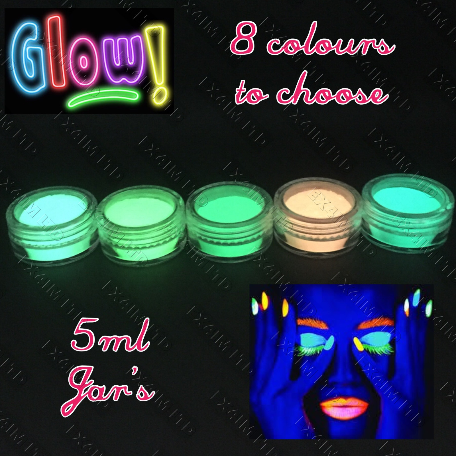 Glitter, Chrome, Pigment, Nail Powder GLOW IN THE DARK silver Crafting