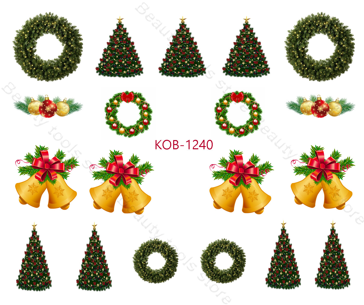 Nail Art Water Transfer Stickers Decal Christmas tree decorations bells KoB-1240