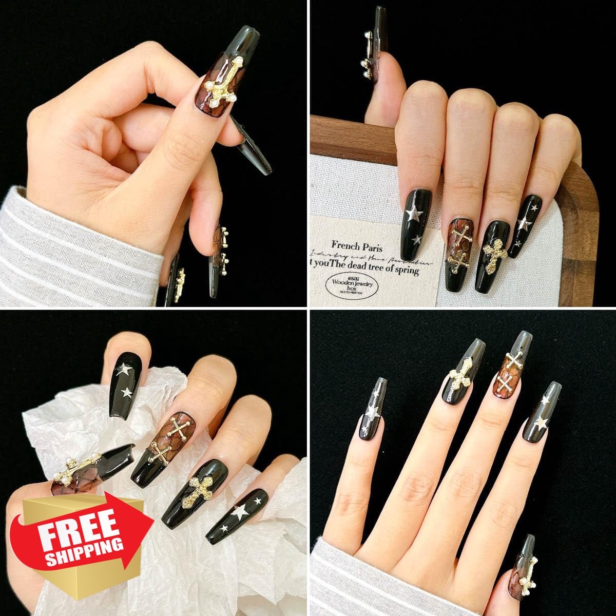 LERBOU 120pc Cross Nail Charms Gold Color 02