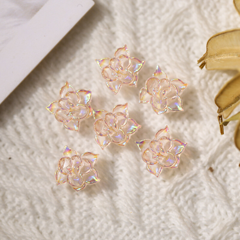 10pc 3D New AB Aurora Flower Nail Art Decorations Resin Lotus Design Accessories