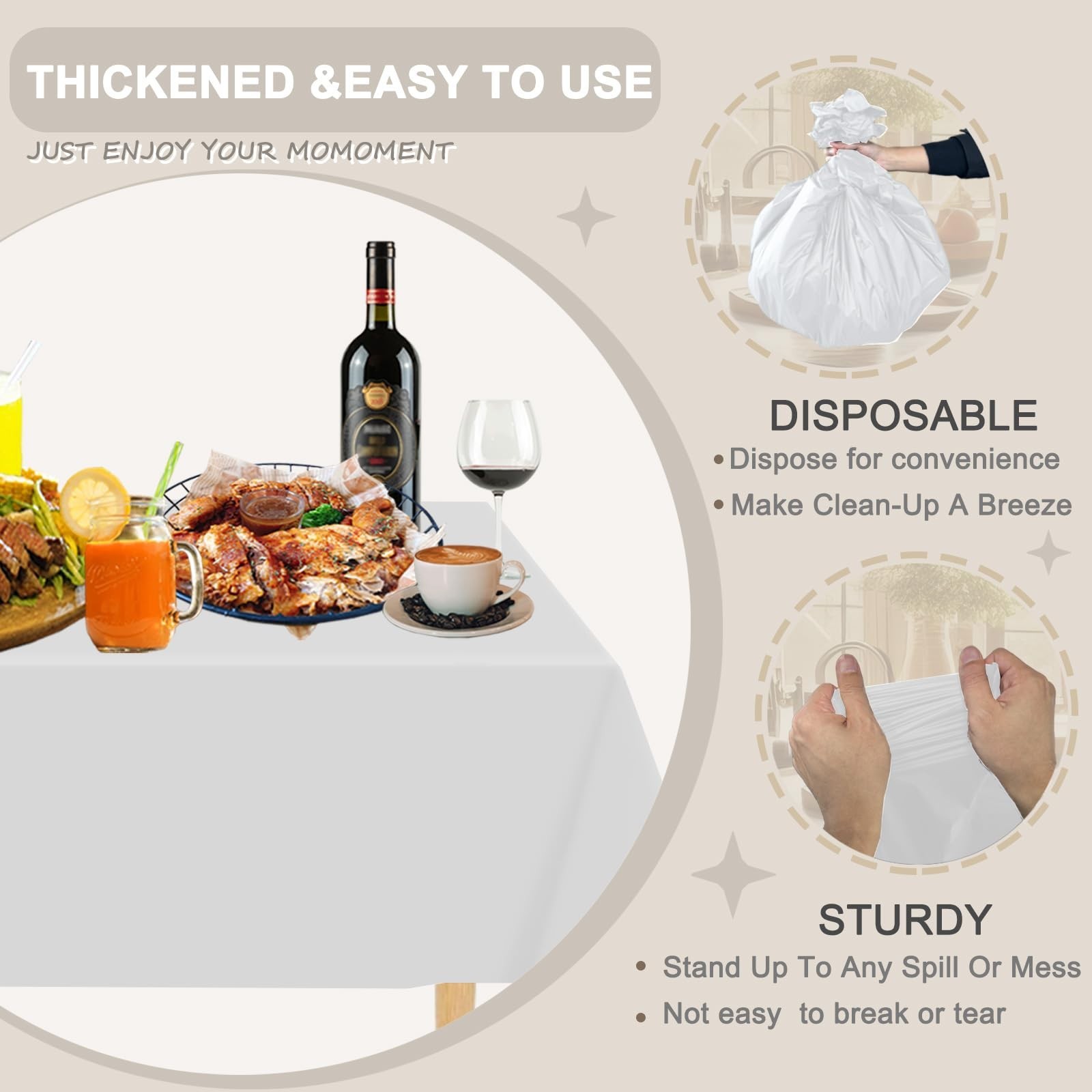 D&Z Plastic Table Cloth Disposable, 12 Pack White Rectangle Tablecloth Indivi…