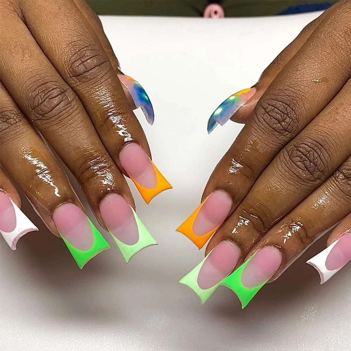 Pink Leopard Duckbill Press On Nails Sweet French Full Cover False Nails