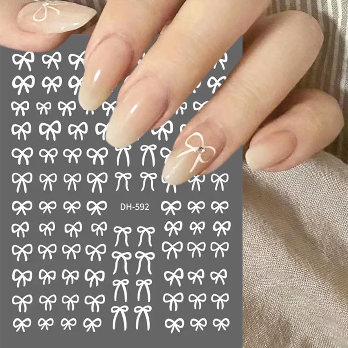 6 Sheets Designer Nail Art Stickers French Nail Decals Black White Bow Design…