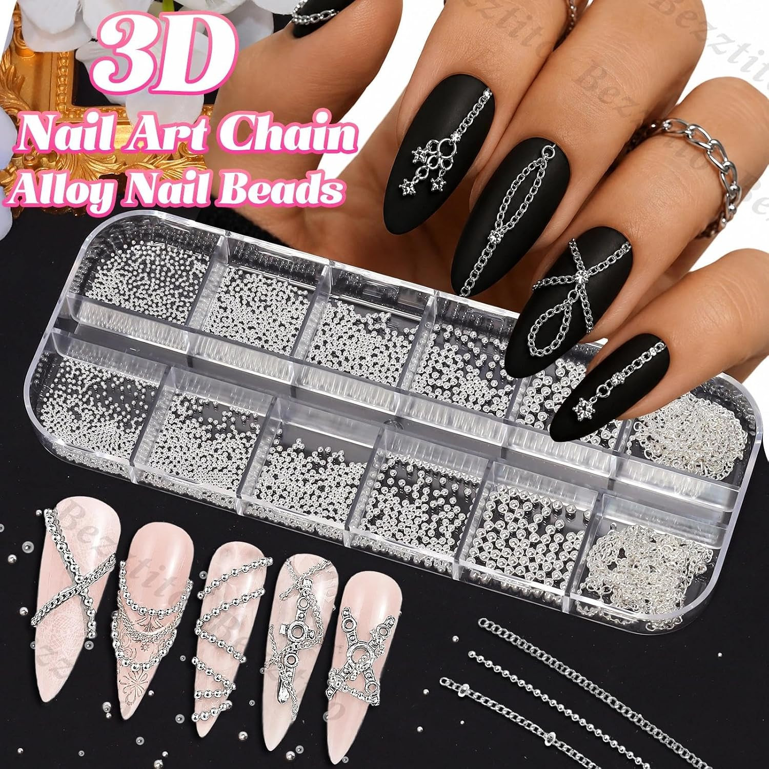 Silver Caviar Nail Beads 0.8-2Mm, Nail Chains & Metal Beads Acrylic Nails