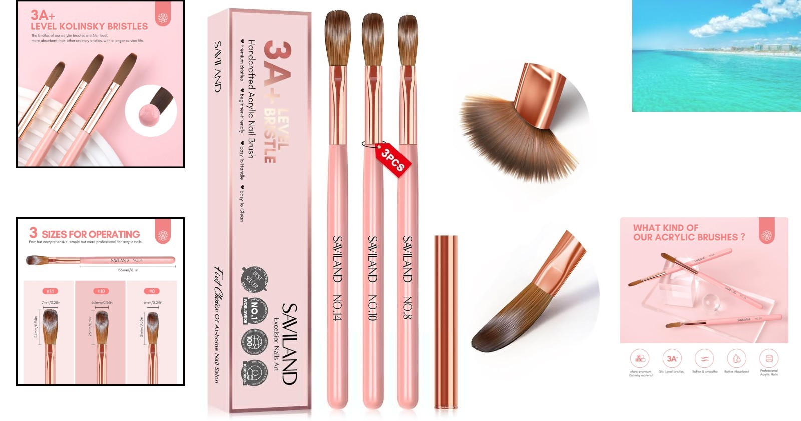 Professional 3PCS Acrylic Nail Brush Set – Size 8/10/14 for Ultimate Nail Art