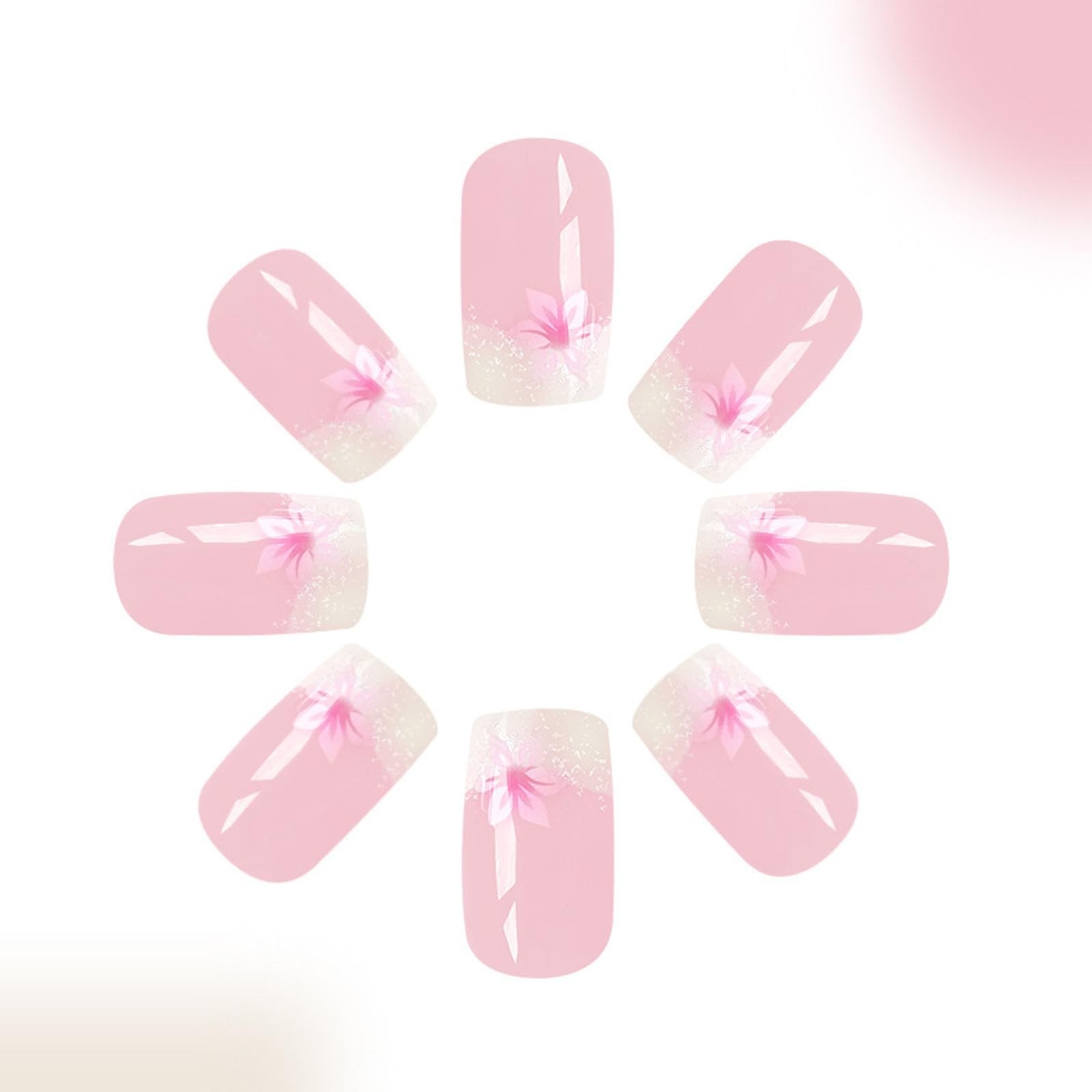 Medium Press on Nails Square Fake with Pink Medium, white pink nude