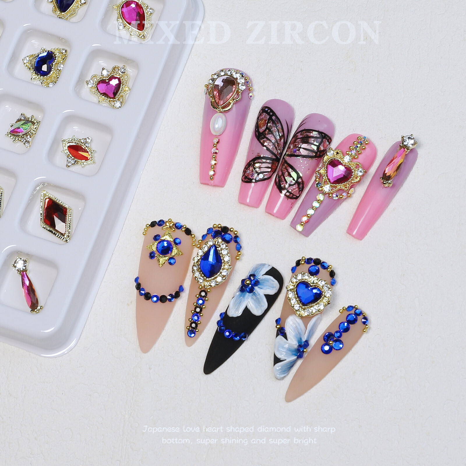 20 Grids Nail Art Rhinestones Glitter Heart Diamond Crystal Butterfly DIY Decora