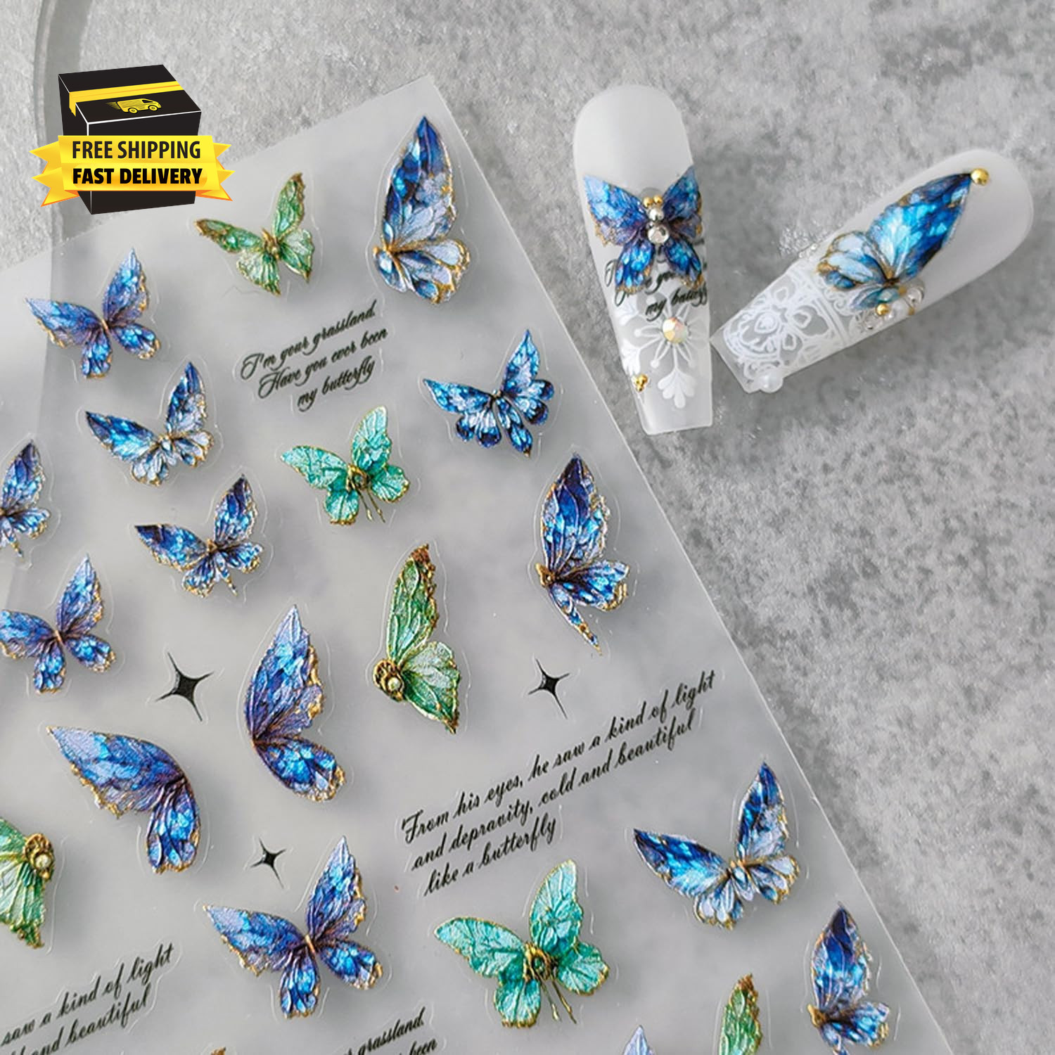 Butterfly Nail Art Stickers 5D Embossed Butterfly Nail Stickers Self-Adhesive Na