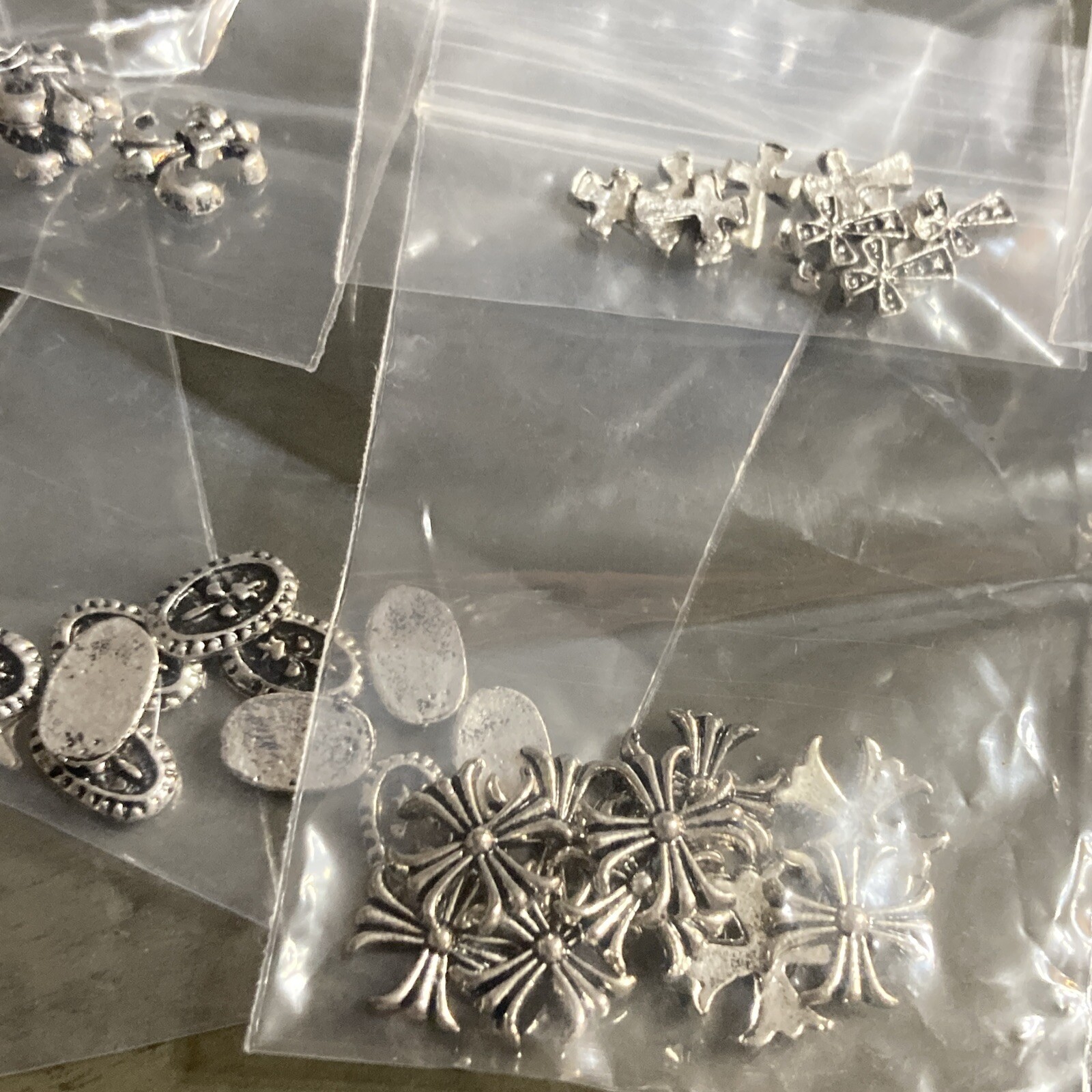10 Packs Of 10. 3D Cross Nail Art Charms Vintage Silver Metal Chrome