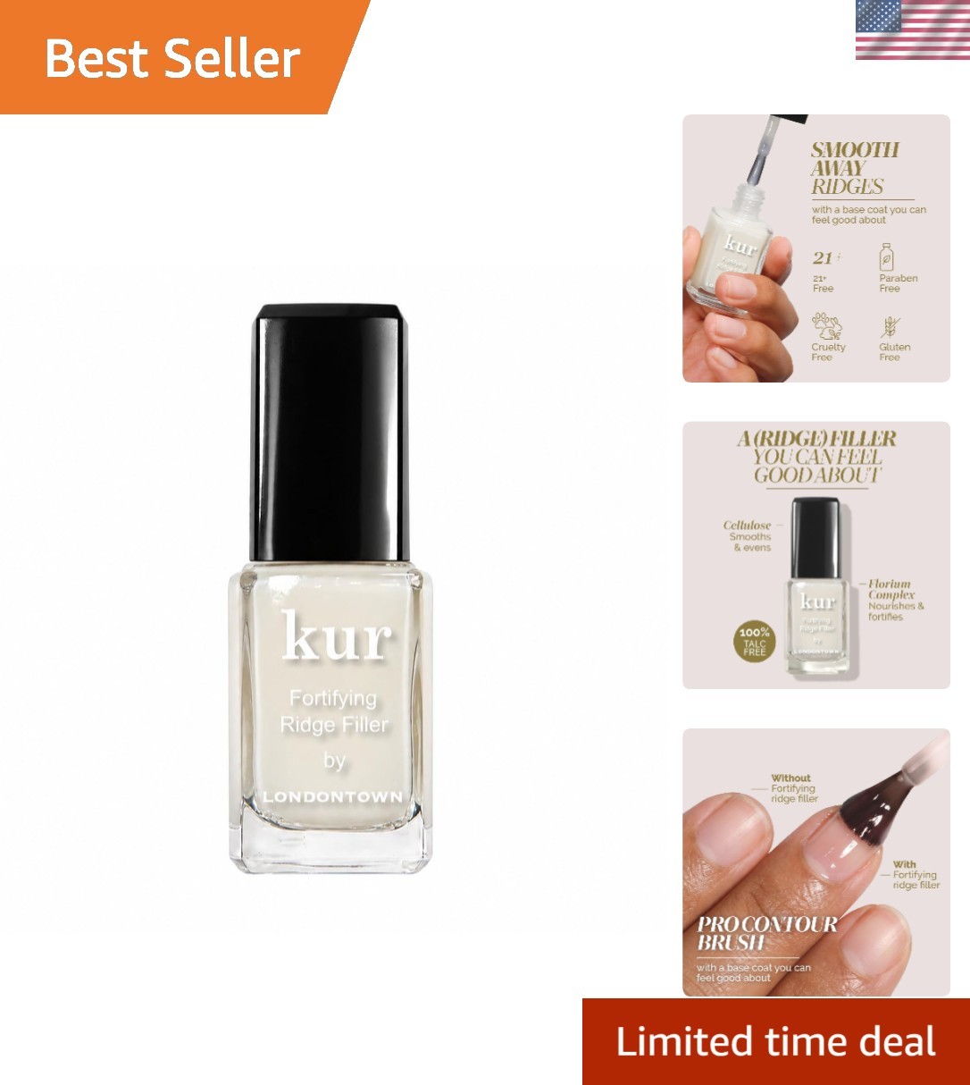 kur 0.4 fl oz Nail Ridge Filler – Perfecting Base to Strengthen and Smooth Nails