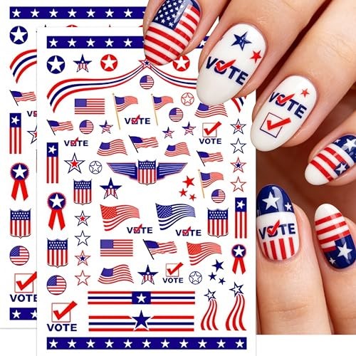 8-Sheets Independence Day Nails Stickers 3D Self Adhesive American Style10