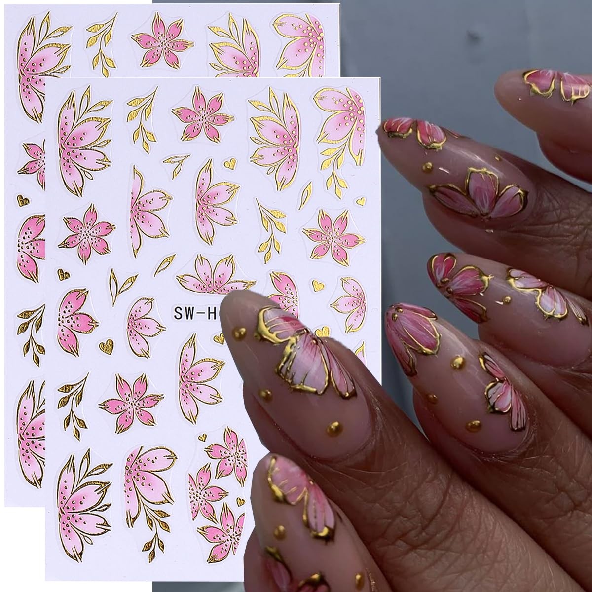 Flower Nail Art Stickers Decals 3D Pink Style6