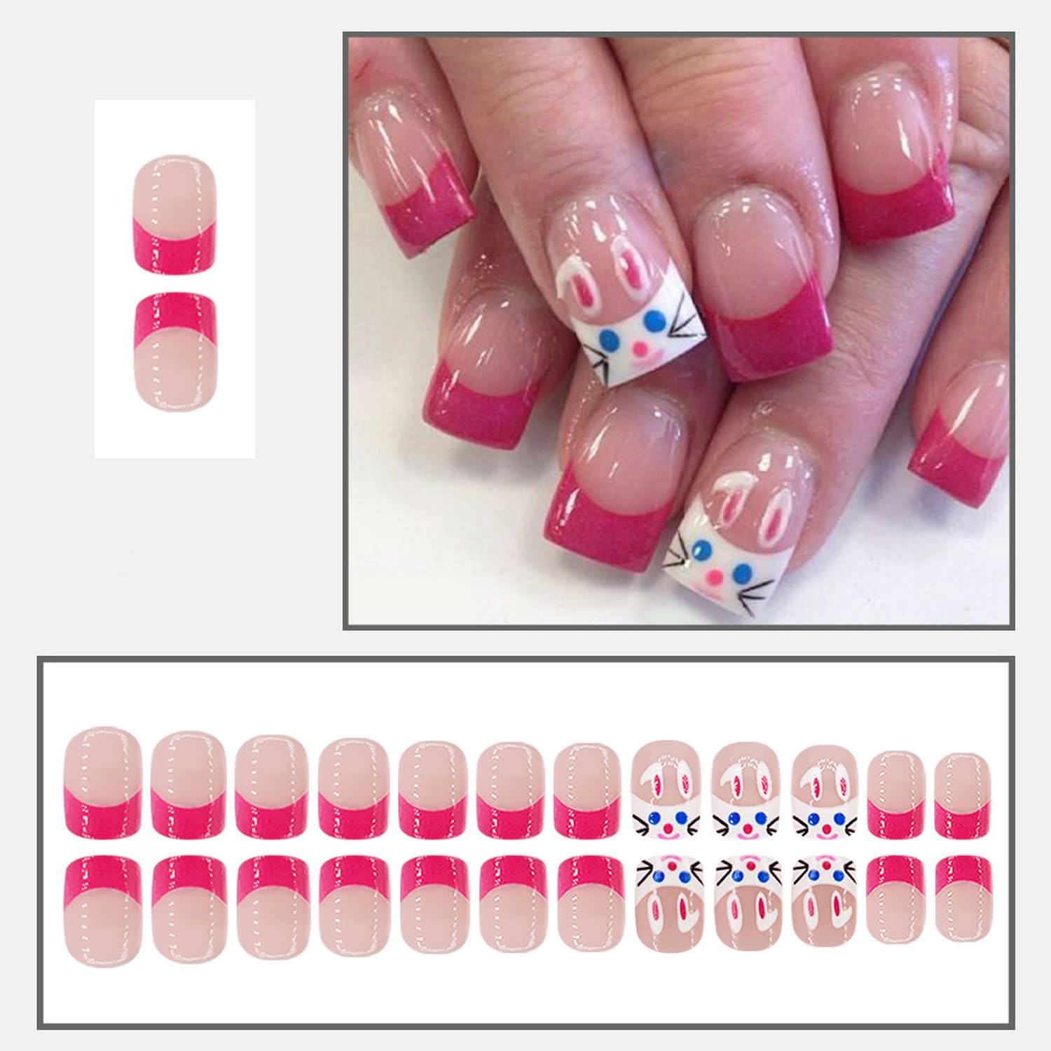 Easter Press on Nails Short Square Fake Nails Pink Nails Press ons Cute Littl…