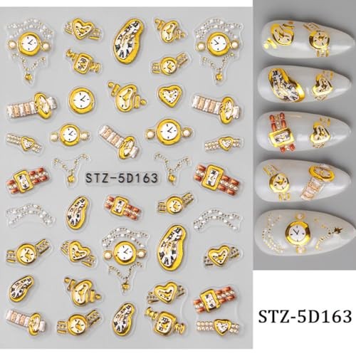 Gold Nail Stickers for Nail Art Wrist Watch Clock Nail Decals 5D Style-12
