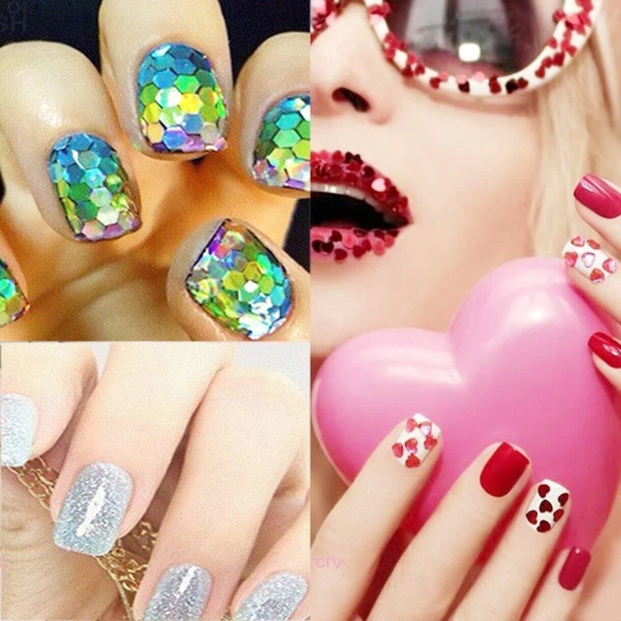 SYGA Acrylic 3D Glitter Powder Manicure Nail Stickers Set of 48 (Multicolour) u0