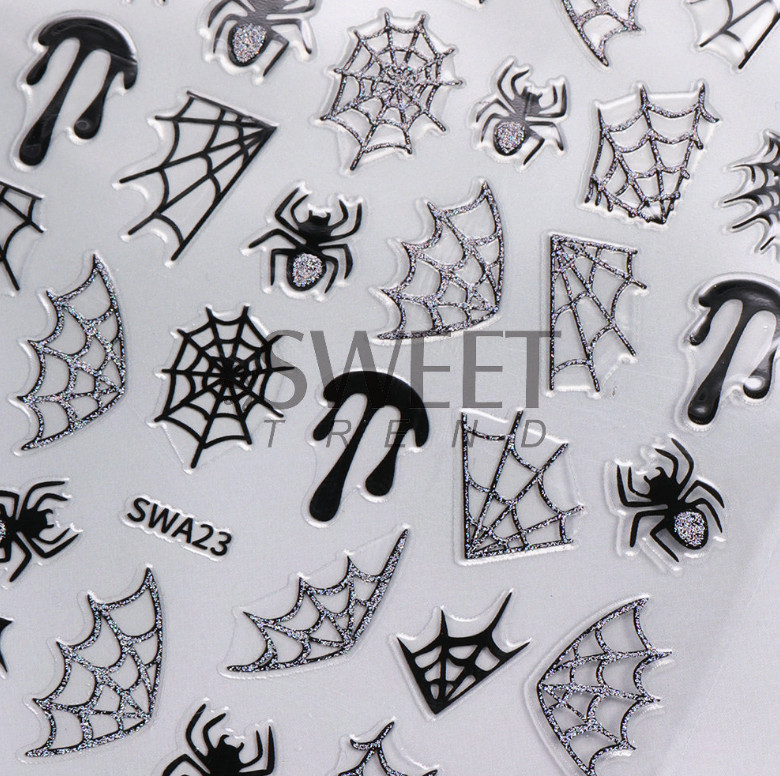 Halloween Nail Art Stickers Black Red Spider Web Blood Star French Decals NH27