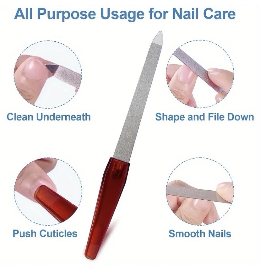 6pcs Double-Sided Stainless Steel Nail Files w/ Handle, 15cm, Random Color