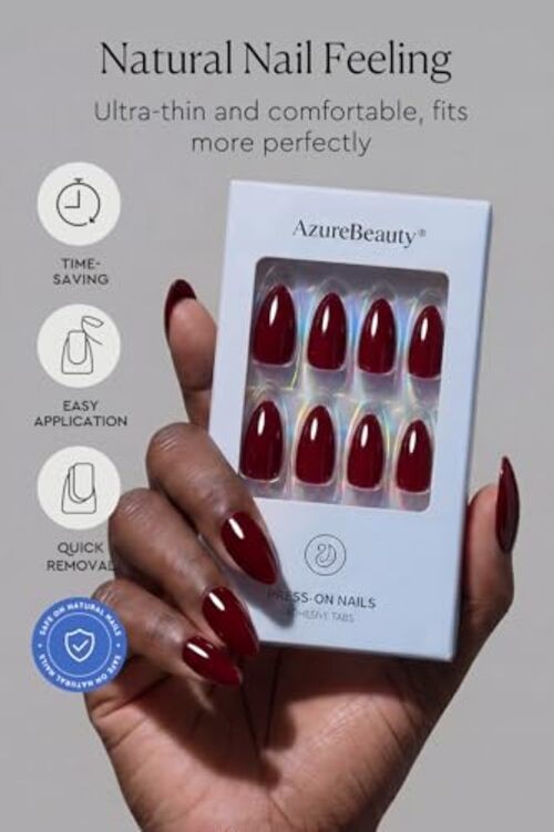Press On Nails – Short Almond Soft Gel False Nails – Glossy Finish – Reusable