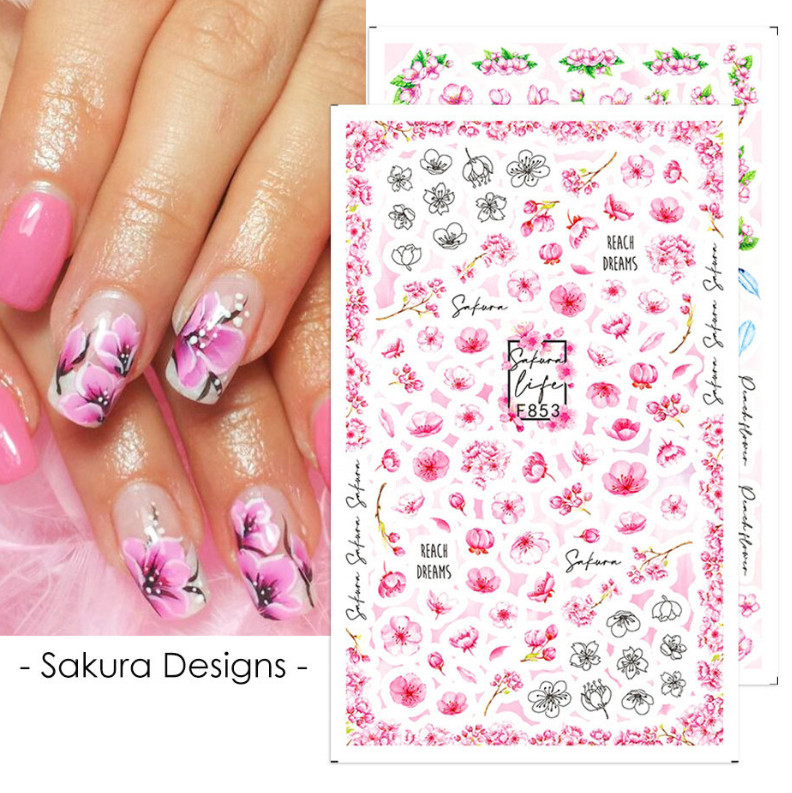 Daisy Sakura Butterfly Leaves 3D Nail Stickers Adhesive Decals Flowers DIY NS3