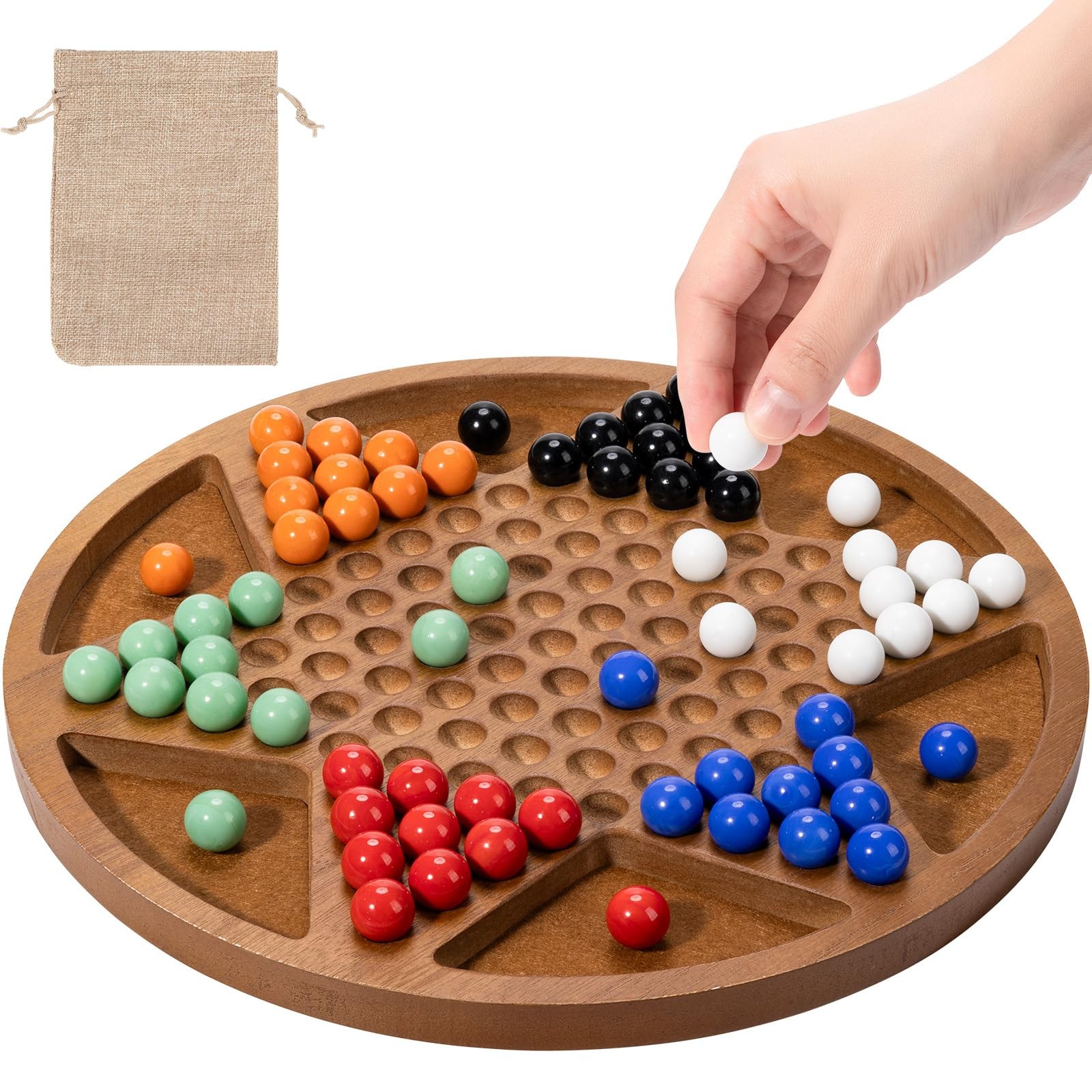 12-Inch Wooden Chinese Checkers Set – Classic Round Design with 60 12inch