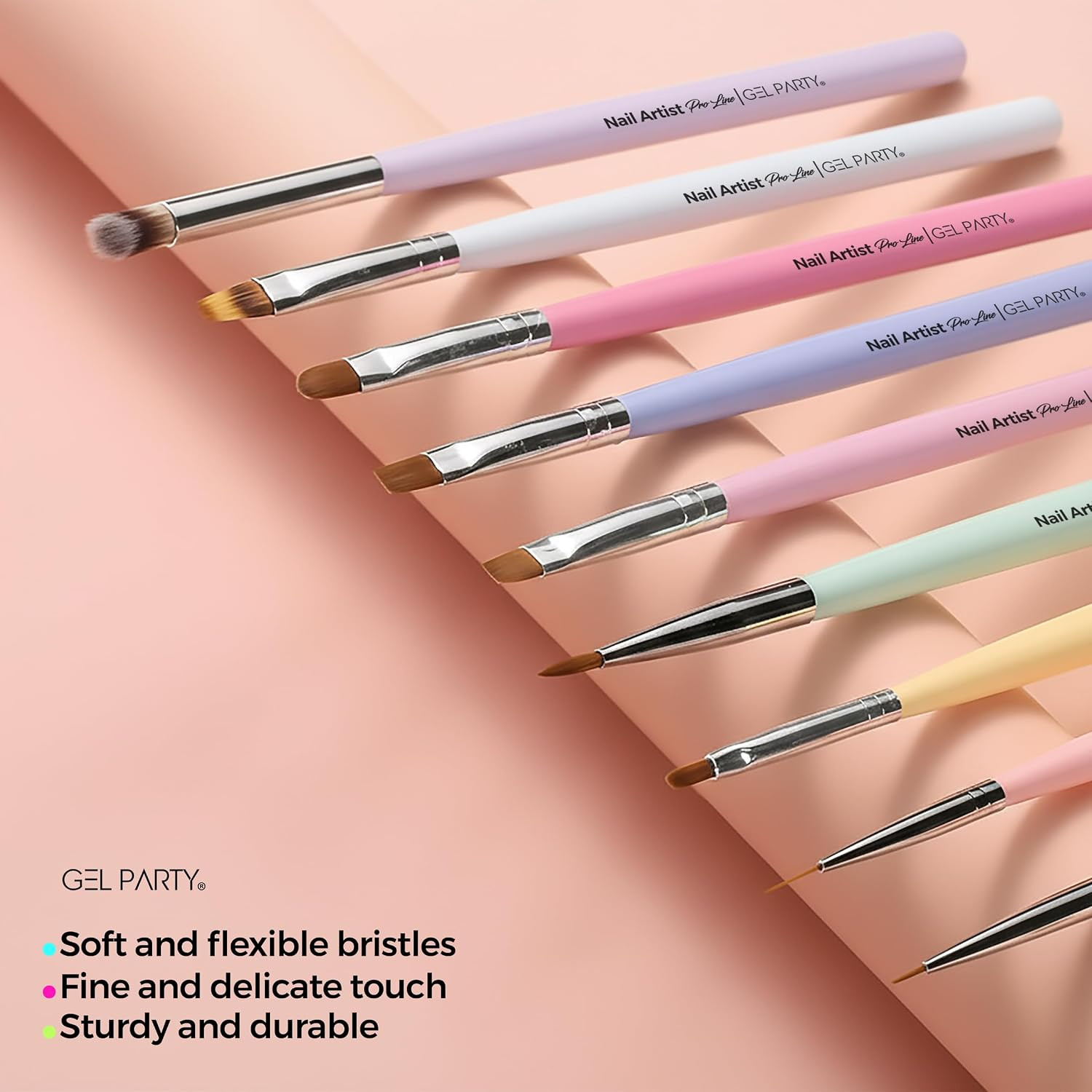GELPARTY 21 Pcs Pastel Nail Art Brush Set for Gel Polish, Acrylic & Ombre – Prof