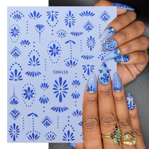 6 Sheets Flower Nail Stickers Decals Gold Nail Art Stickers 3D Flower-6