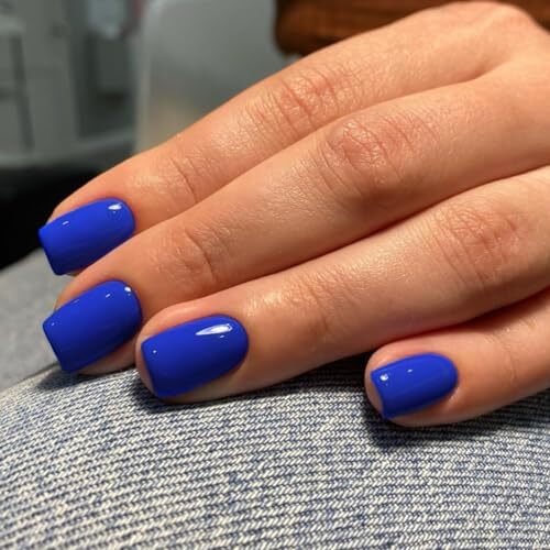 Royal Blue Press on Nails Short Medium Square Glue on Nails Set, dark blue
