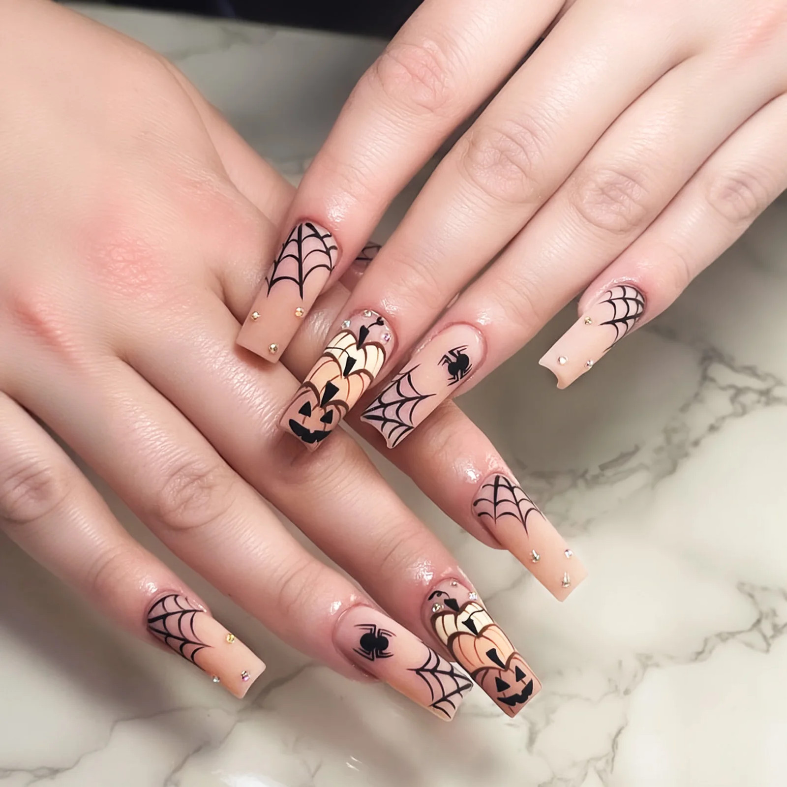 24pcs 2026 Halloween Scary Skull Love Print Press On Nails Glitter Pink Sequins