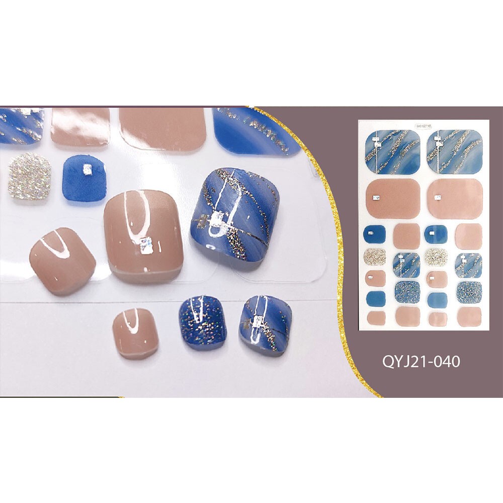 22 Tips Nail Art Glitter Flower Toe Nail Wraps Full Cover Polish Foot Stickers ✔