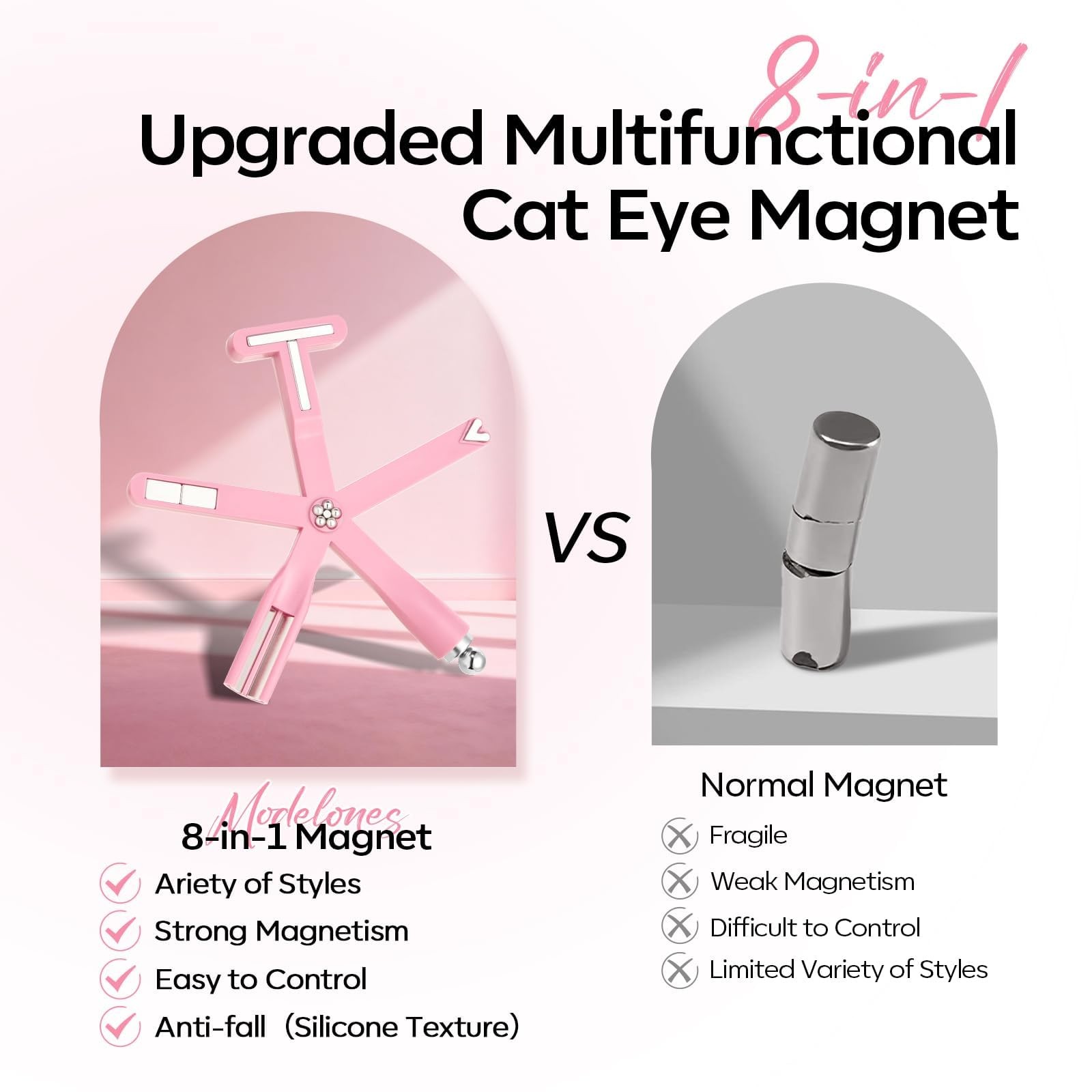 Cat Eye Magnet Light Pink 8-in-1 Tool Strong Magnetic for Cateye Gel Polish