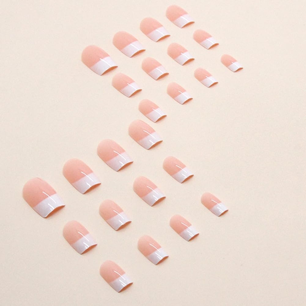White French Tip Press on Fake Nails Medium Square Nail Press ons Nude False …