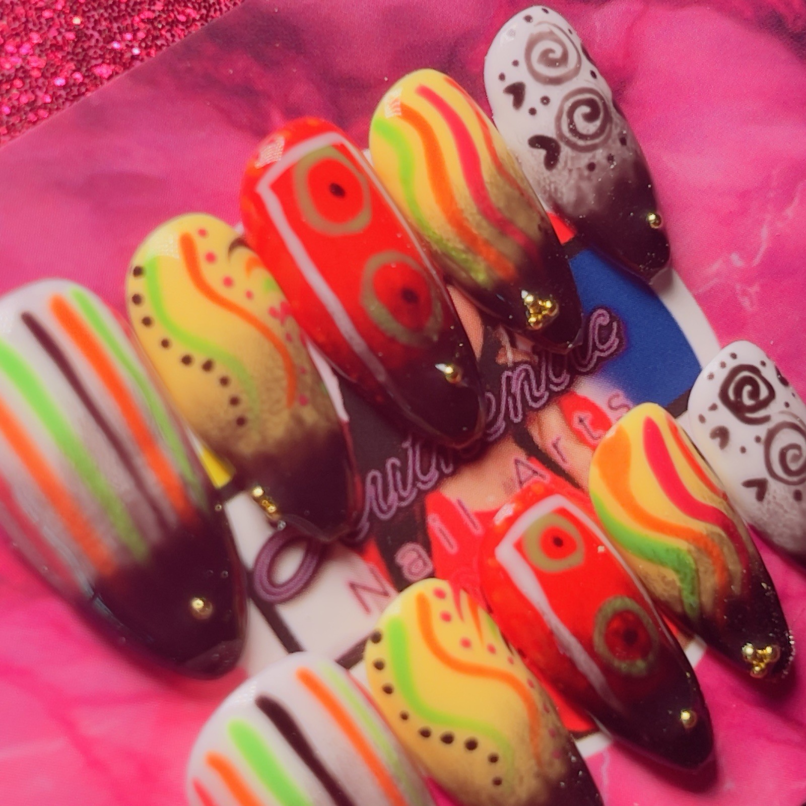 Authentic Nail Arts by Dia Long Almond Press-On Nails Abstract Shiny Full