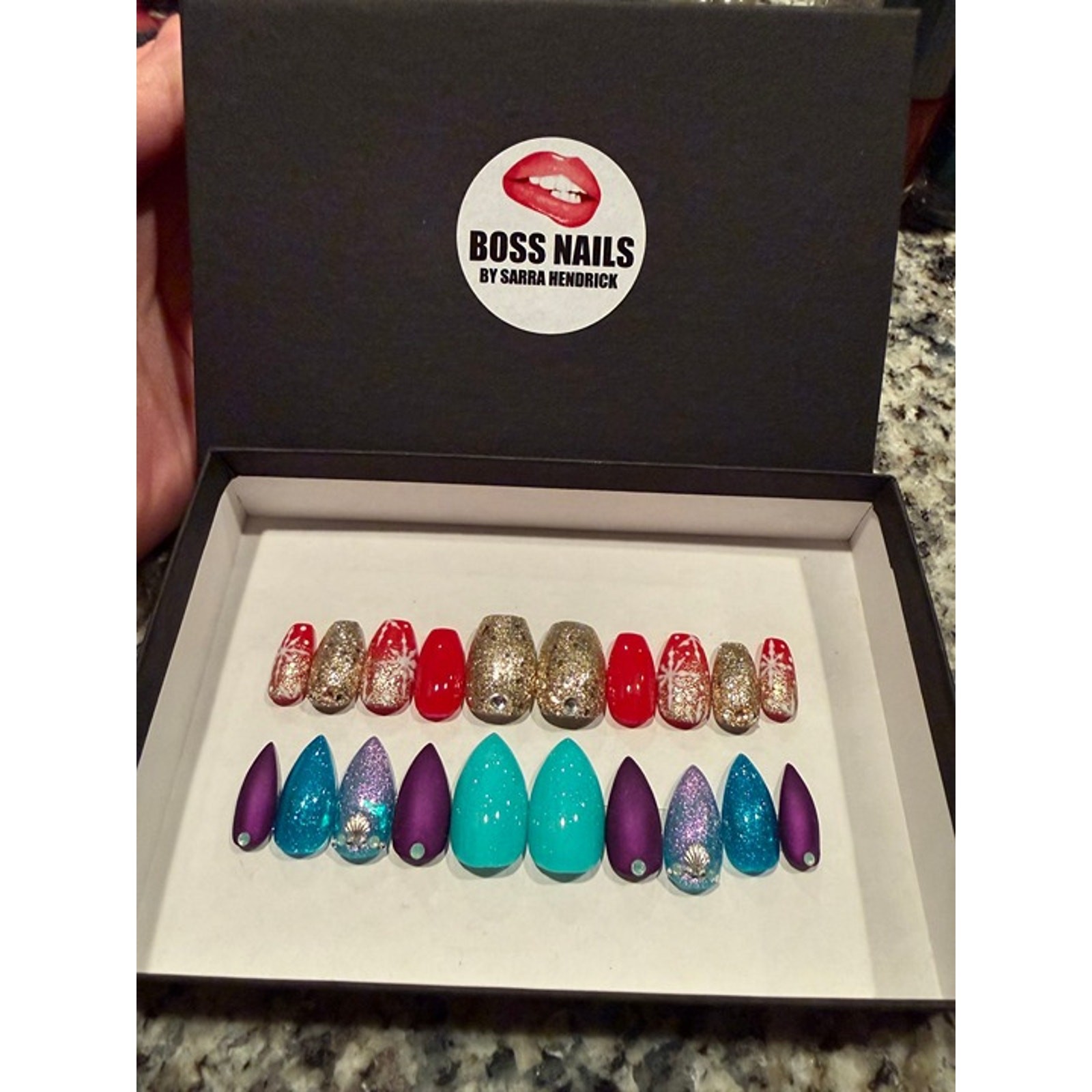 2 sets of press on nails – Winter & Ariel/Mermaid – Includes everything you need