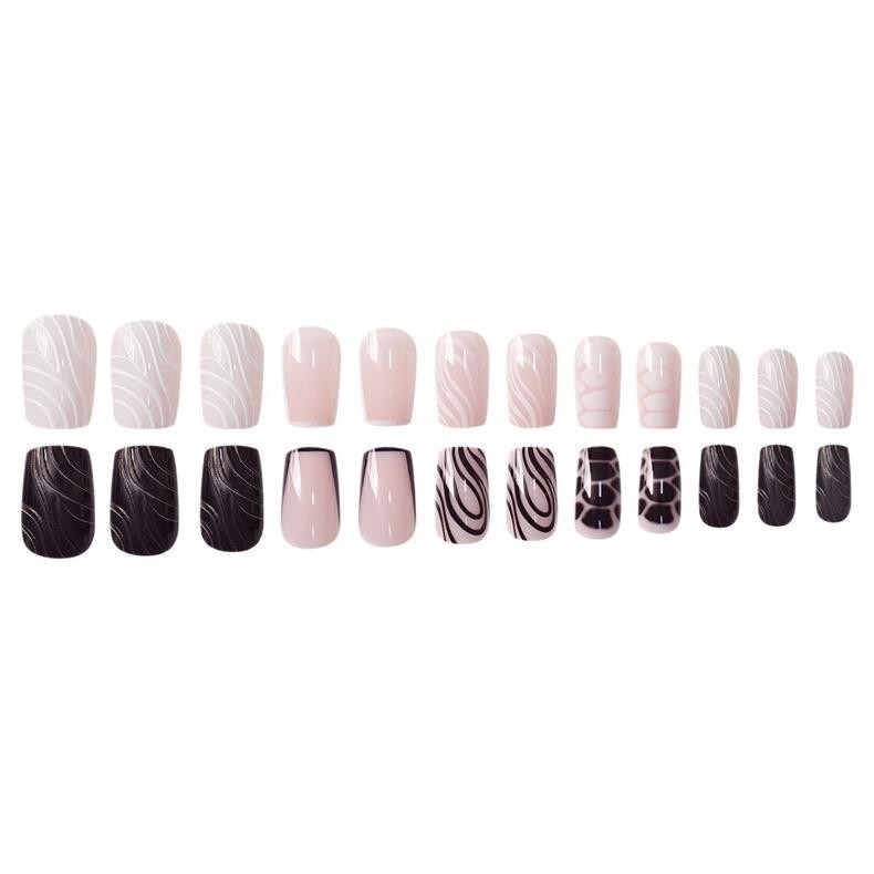 Short Square Marble Strip Press On Nails Removable False Nails Wholesale