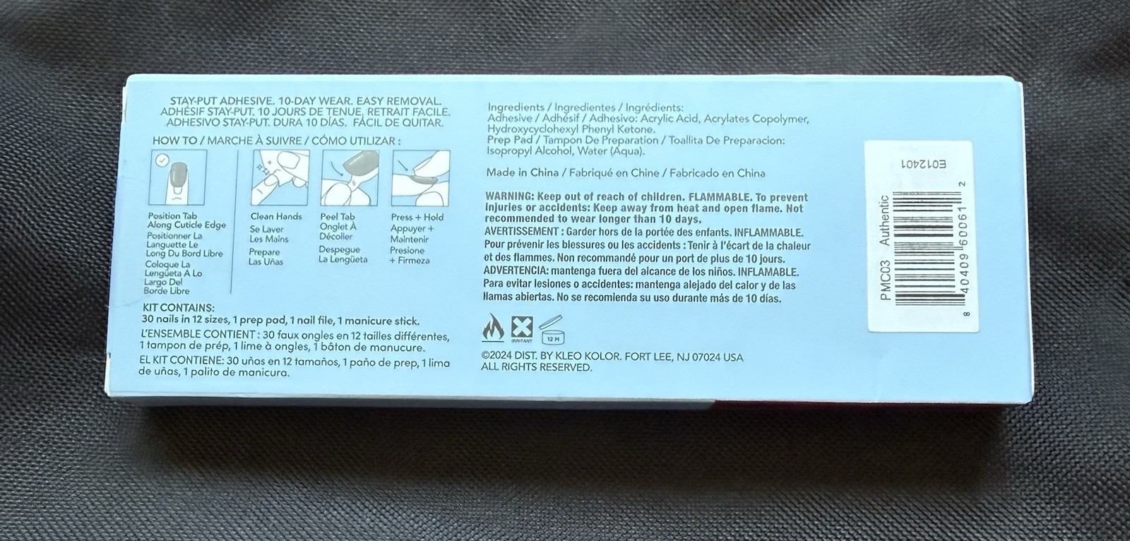 Kleo Kolor Gel Press-On Nails Neutral Short Square Pre-Designed Glue 30 PMC03