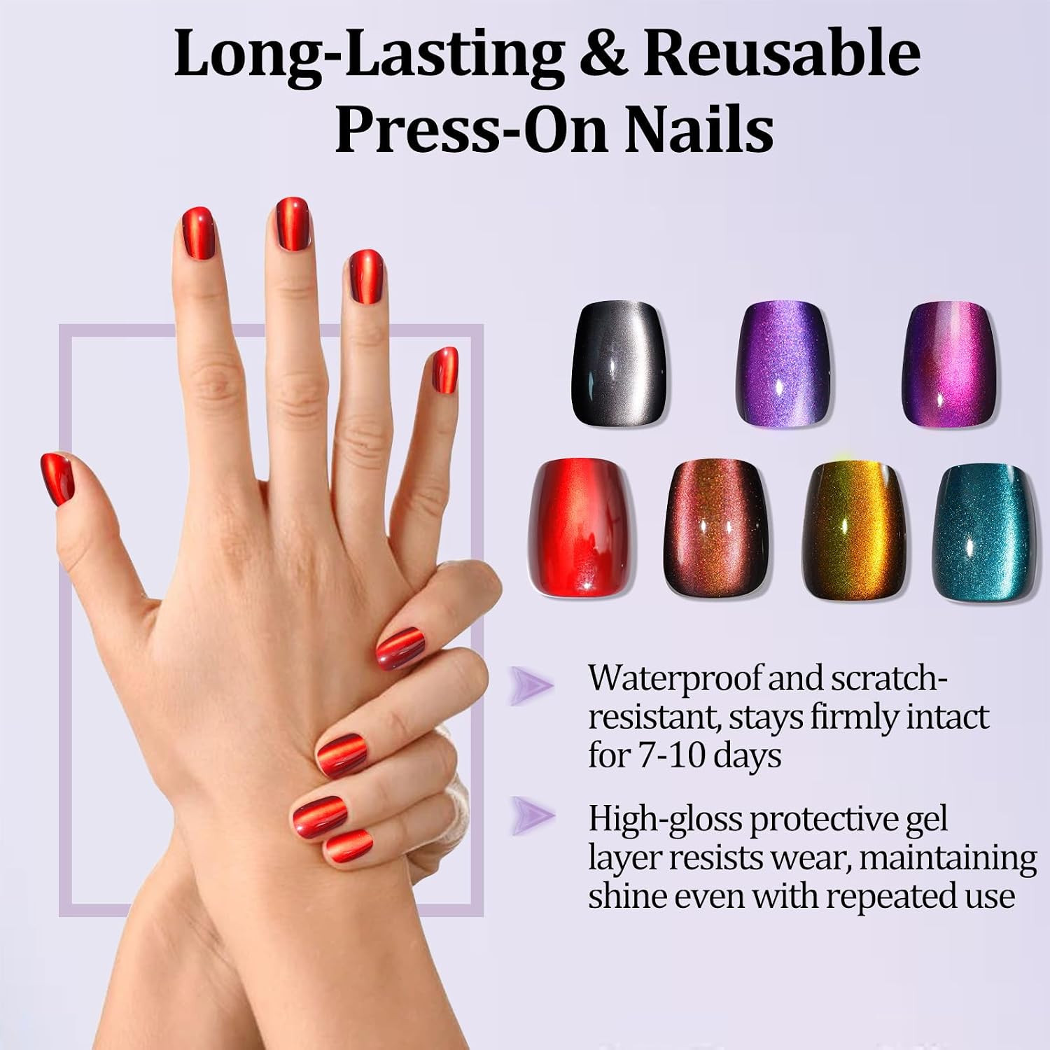 210Pcs Cat Eye Press on Nails for Women 7 Colors Short Square Reusable Nail Tips