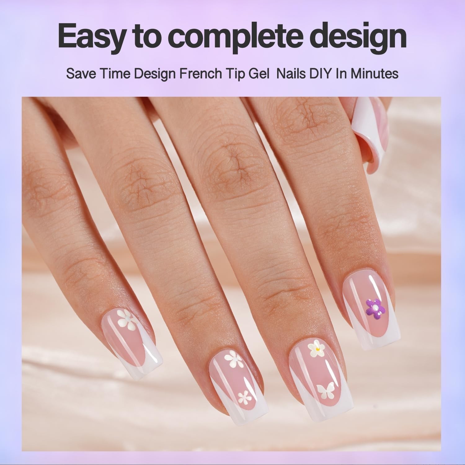 Gel Nail Kit – Pink Deep Short Squre French Tip Press on Nails Kit with Nail Gel