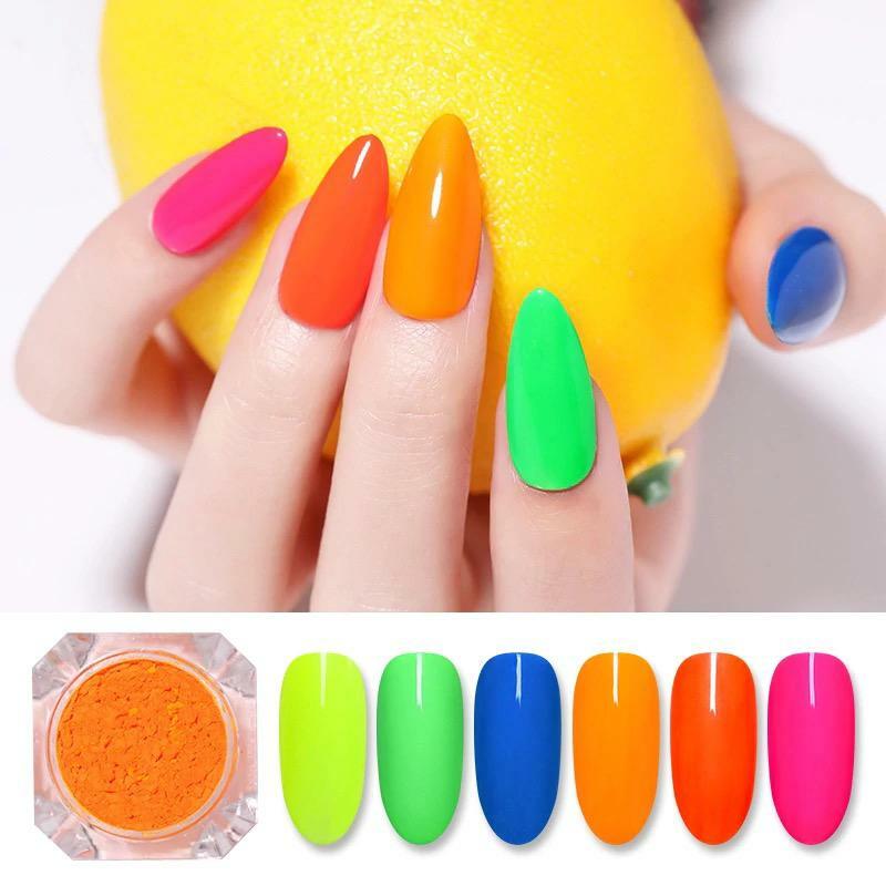 15 COLOURS NEON PIGMENT NAILS POWDER DUST OMBRE PHOSPHOR FLUORESCENT GLOWING UK
