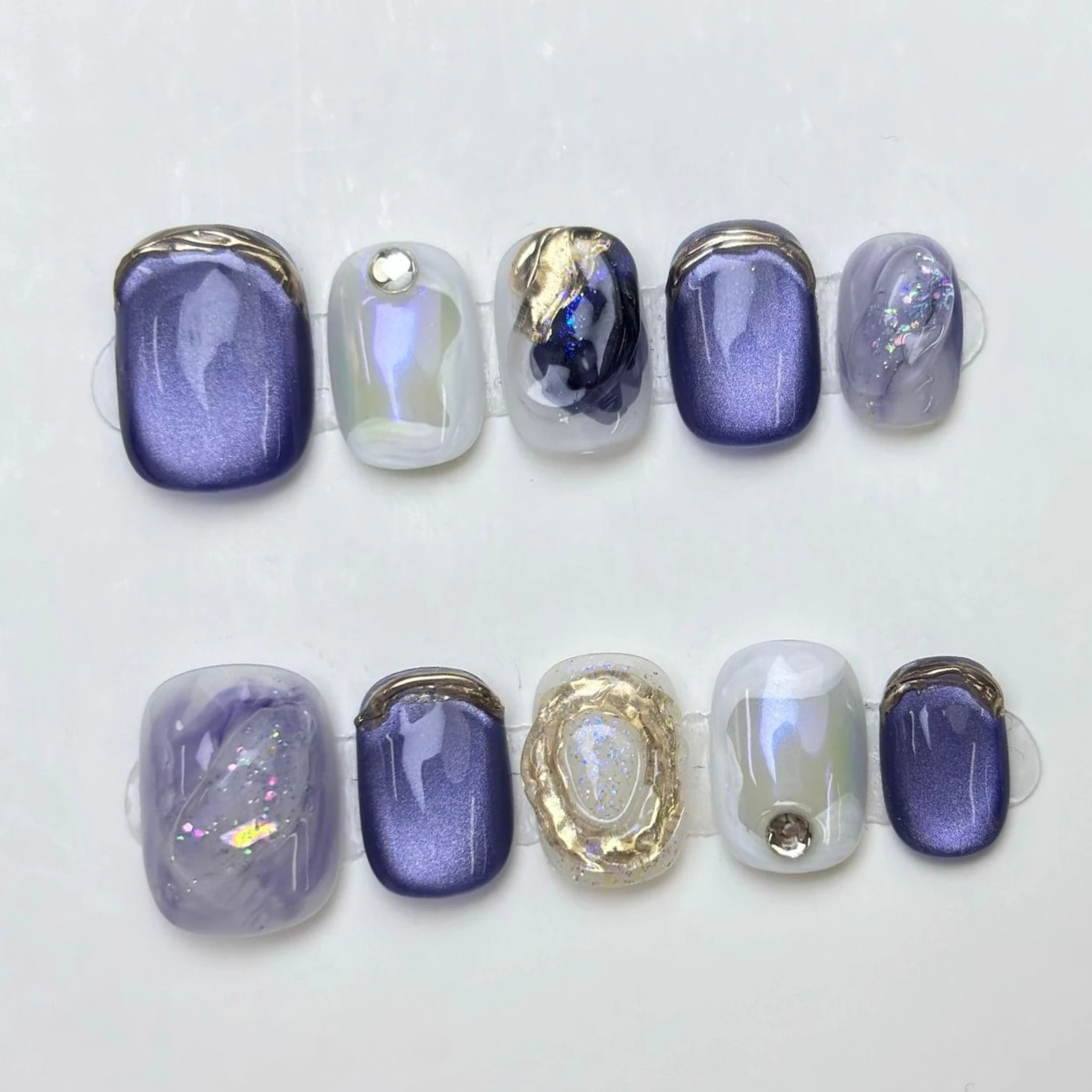 10Pcs Short Handmade Nails Cat Eyes Wearable False Nails Full Cover Nail Tips