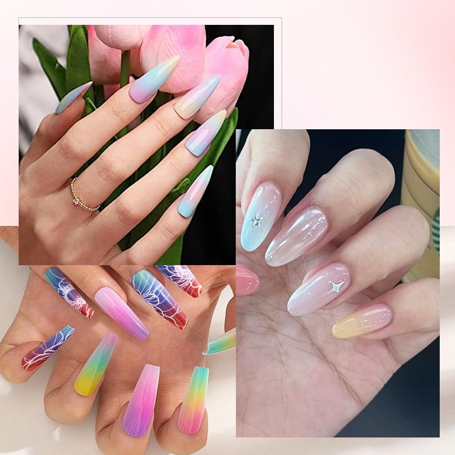 300Pcs Soft Nail Sponges for Ombre,Colorful Nail Art Sponges With Grabbing Pe…