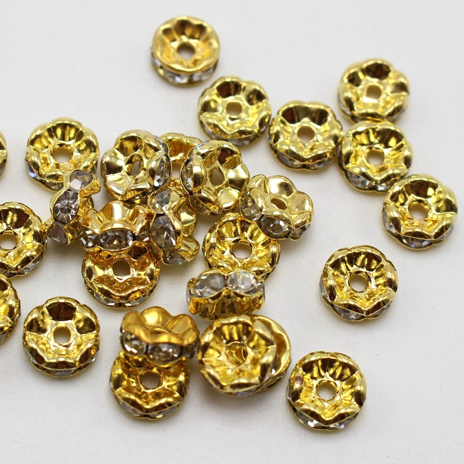 100 Gold Flower Crystal Rhinestone Rondelle Spacers Beads 6mm 8mm 10mm