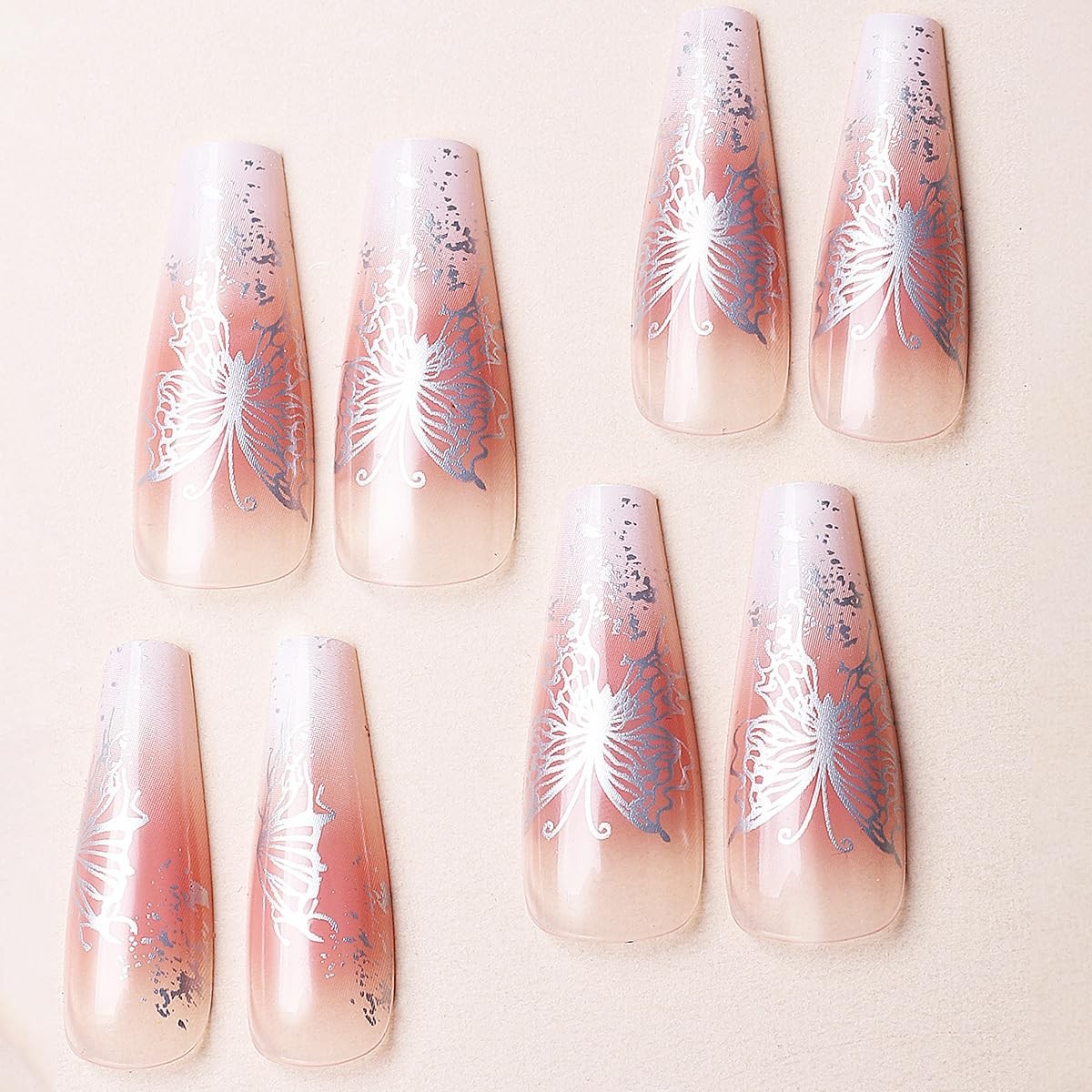 Butterfly Stars Press on Nails Long Coffin -24Pcs Butterfly Stars Fake Nails …