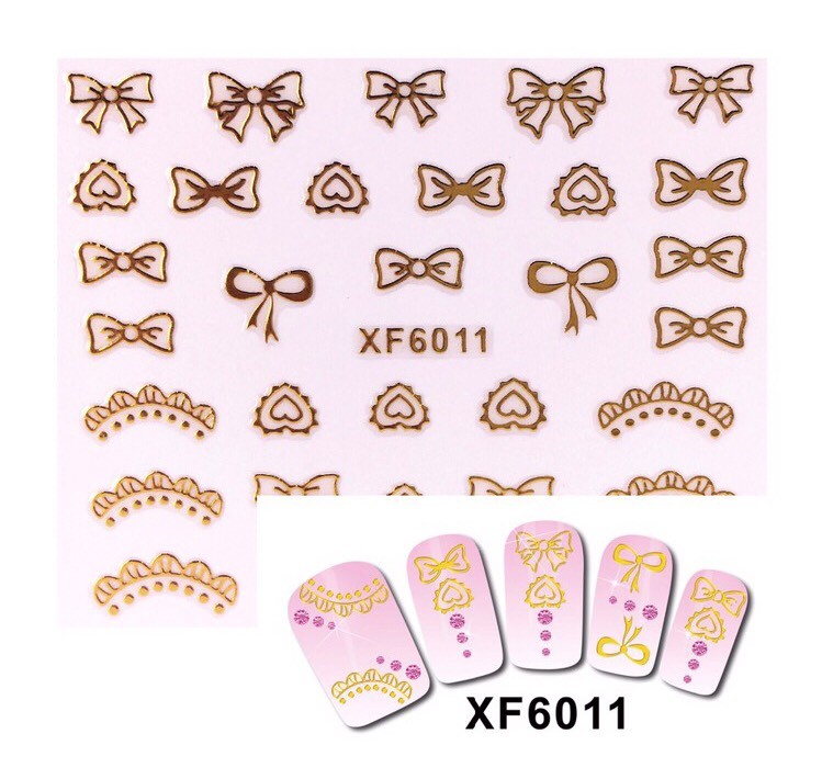 Bow Nail Art 3D Gold Lace Decoration Stickers Nails Hearts UK Jewelry YZW6011a