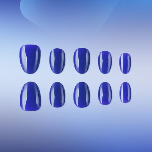 Dark Blue Press On Nails – Short Almond Fake Nails – Full Cover False Nails09