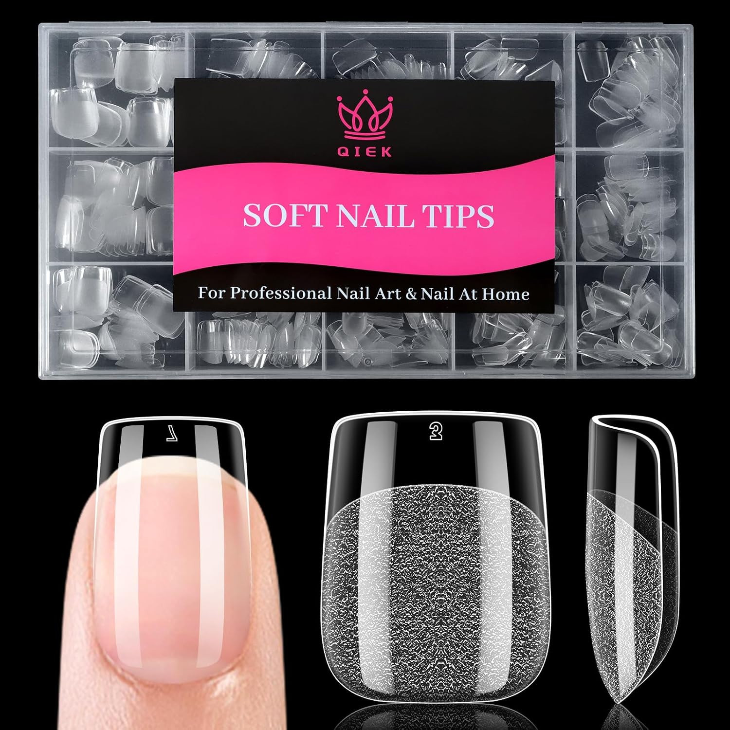Extra Short Square False Nail Tips, 15 Sizes 510 PCS Clear French Press on Fake
