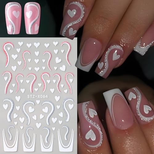 6pcs Glitter Heart Nail Stickers for Women – Valentine’s Day Nail Art Stickers