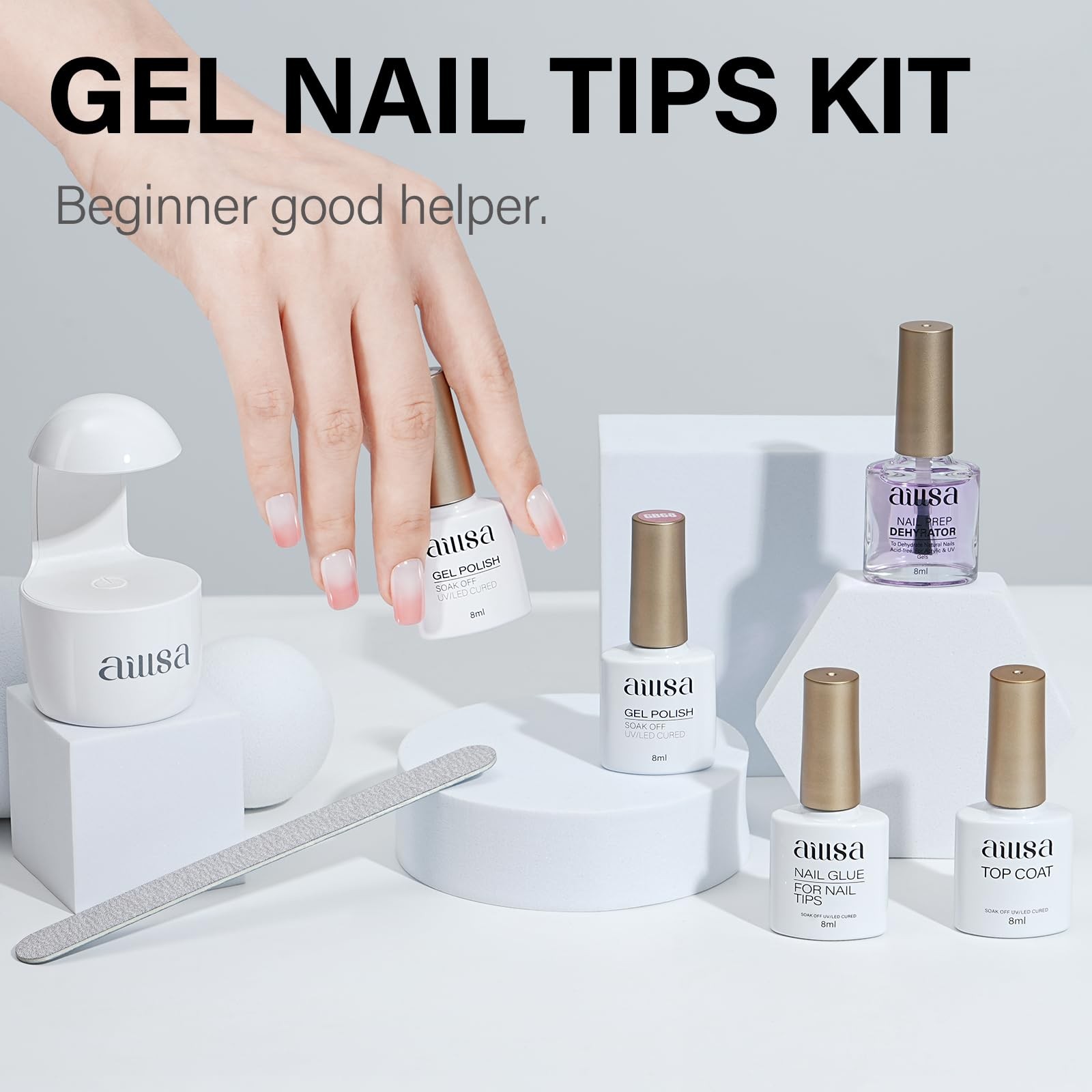 Gel Nail Kit Short Square Nail Tips 240pcs with 2 In 1 Nail Glue Base Coat an…