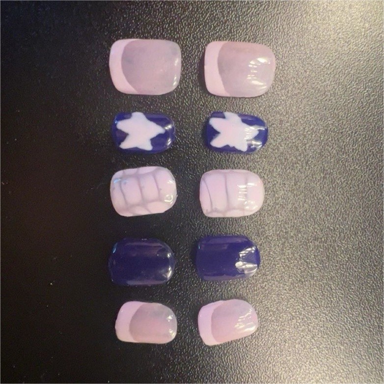 Pink Blue Star French Square Full Cover Pre-Designed Press-On Nails Set